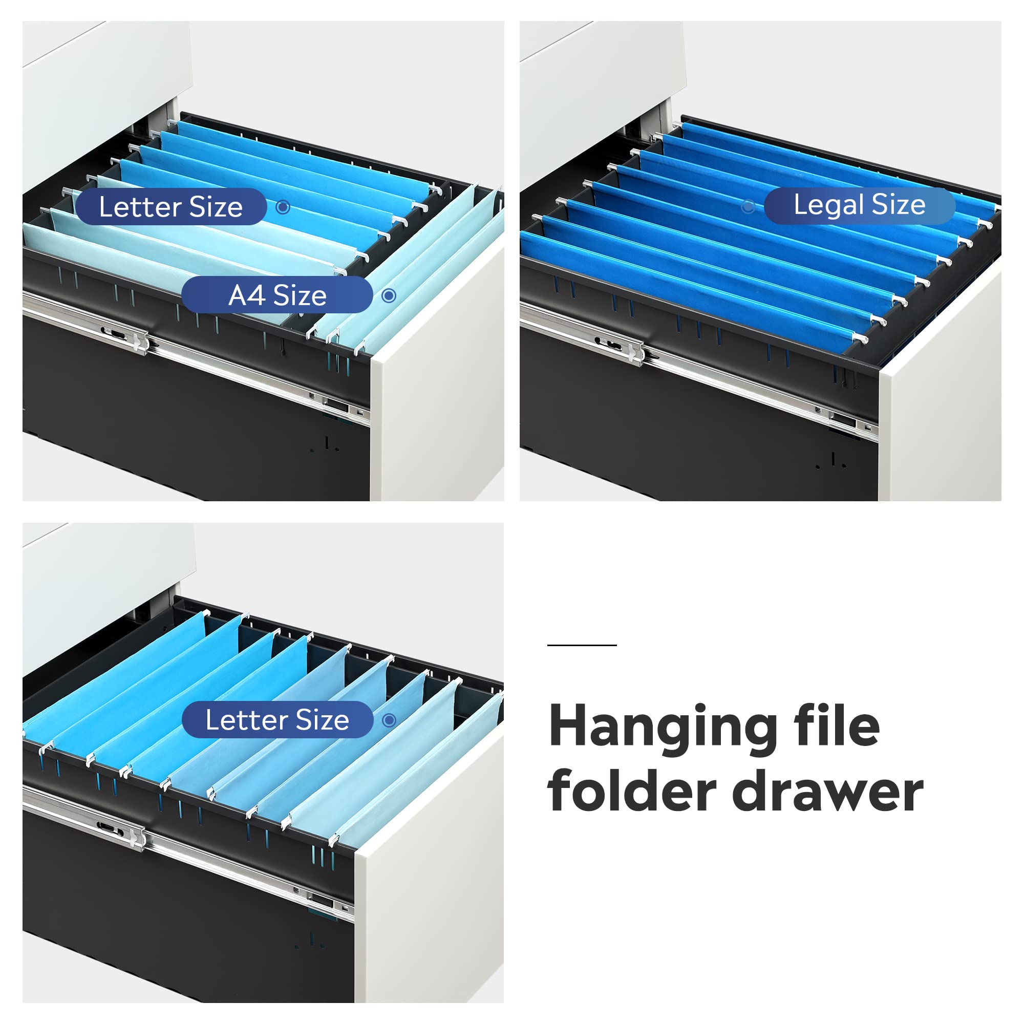 3-Drawer Mobile File Cabinet with Smart Lock,