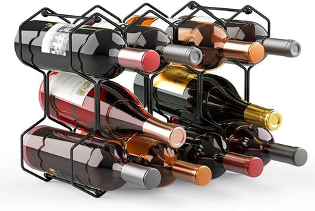 Countertop Wine Rack with Wood Base, 14 Bottle Tabletop Wine Holder