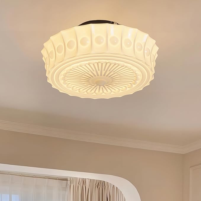 Schoolhouse Ceiling Light Fixture - 13.8" Milk Glass Semi Flush Mount