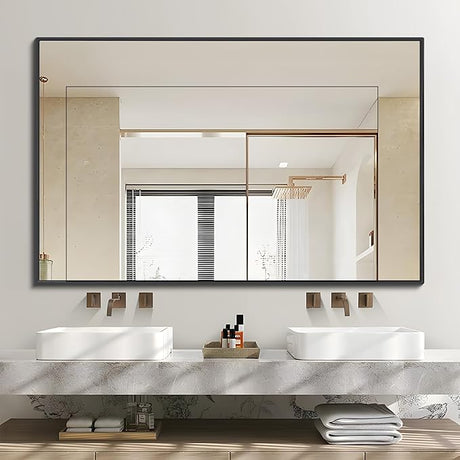 Black Bathroom Mirror for Wall, 72x30 Inch Rectangle Mirrors with Metal Frame