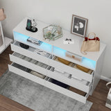 6 Drawer Double Dresser with Power Outlet, Accent Chests of Drawers with LED Light,