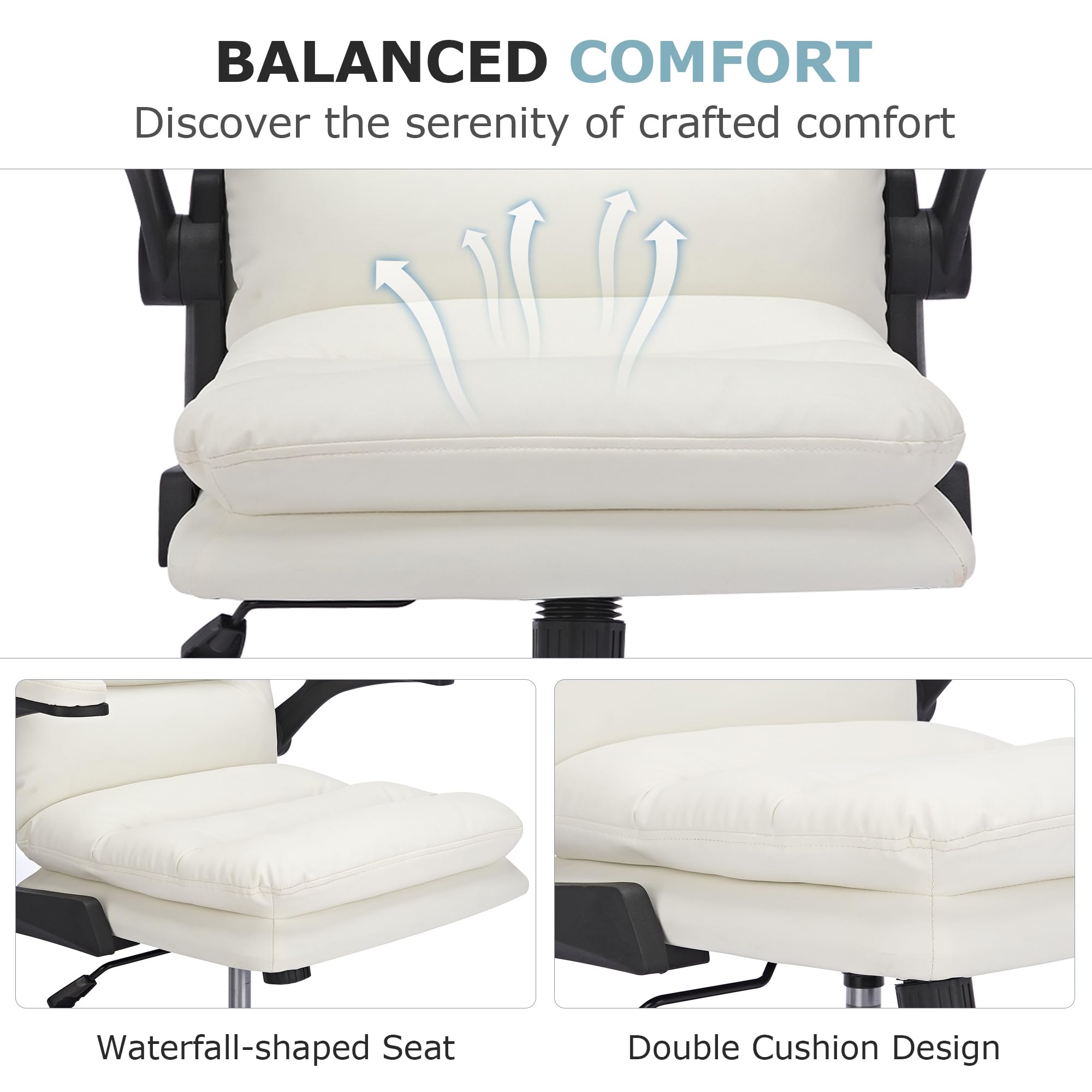 Ergonomic Swivel Office Chair with Flip-Up Armrests - White (Set of 2)