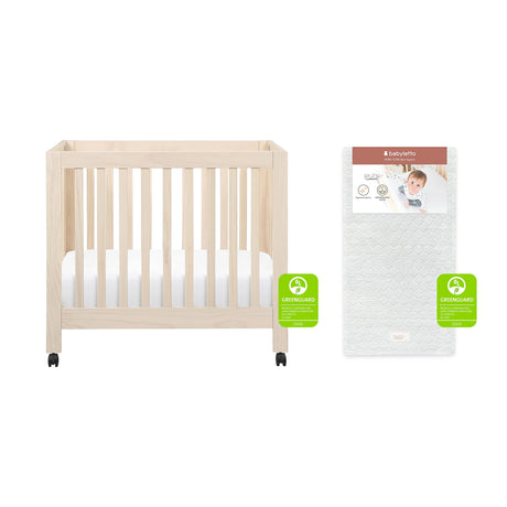 Origami Mini Crib in Washed Natural & Pure Core Non-Toxic Mini Crib Mattress with Hybrid