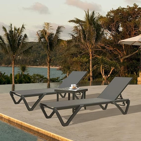 Lounge Chairs, Aluminum Patio Chaise Lounge with Side Table