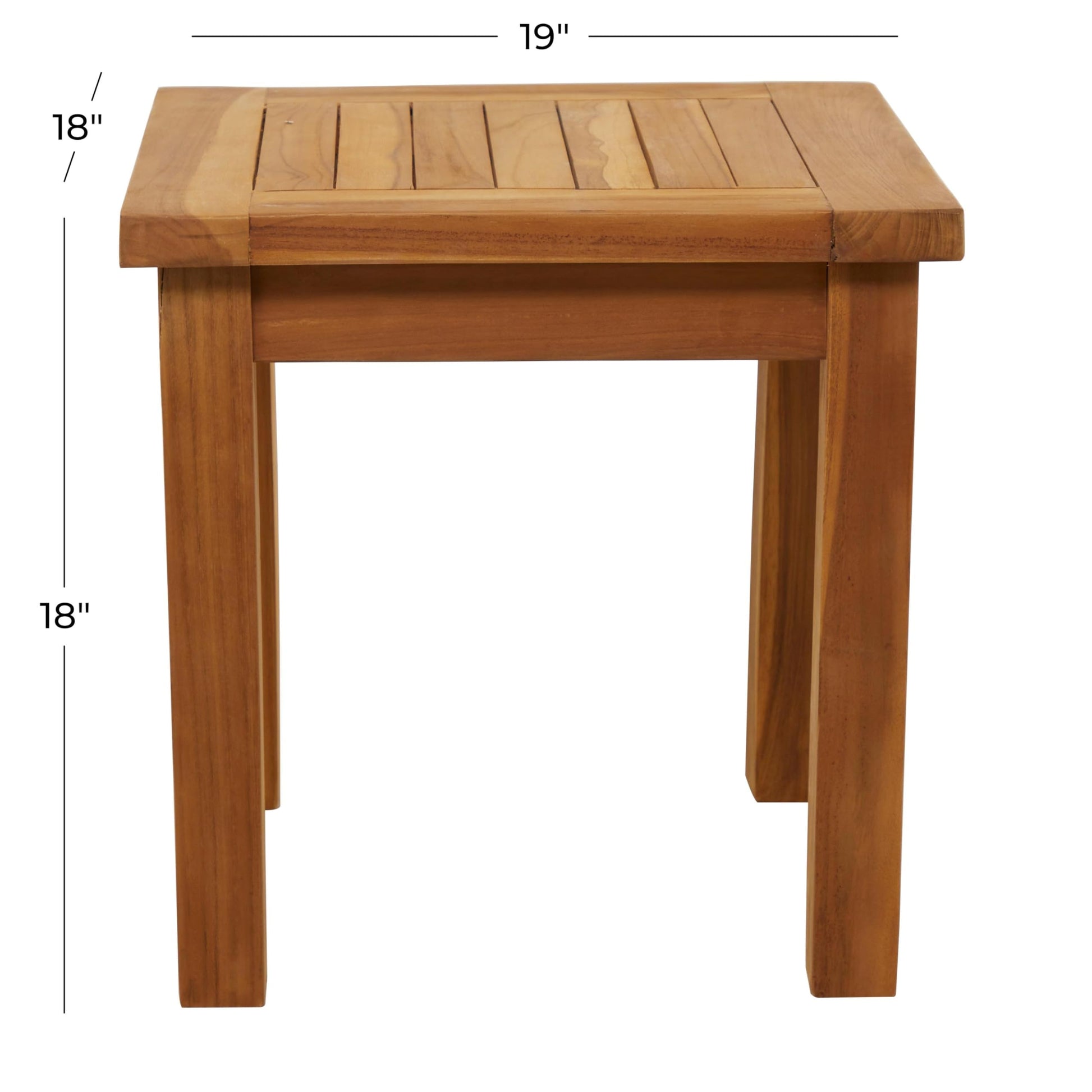 Deco 79 Teak Wood Slatted Outdoor Accent Table, 19" x 18" x 18", Brown - Bircata