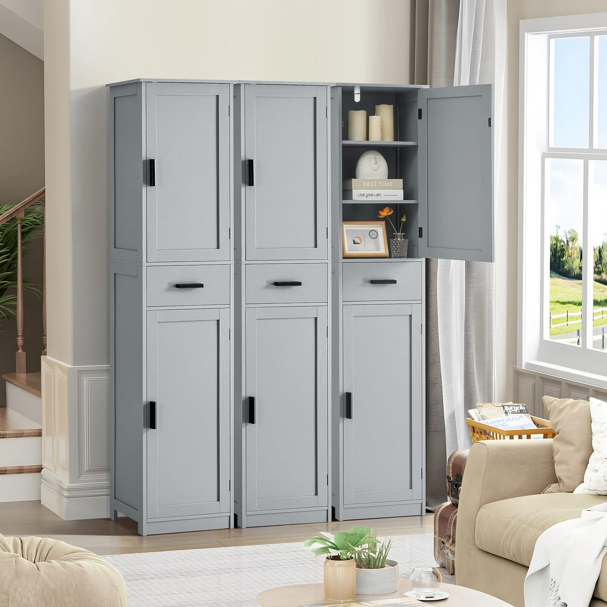 67“ Tall Bathroom Cabinet, Storage Cabinet with 4 Shelves & 2 Doors