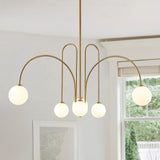 Mid Century Modern Chandelier, 6-Light Globe Sputnik Chandelier, 40" Brass Gold Large