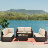 5-Piece Patio Furniture Set, Wicker Rattan Outdoor Chairs with Ottomans