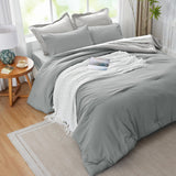 Gray Comforter Set Queen Reversible Bedding Set, 7 Pieces Soft Bed in a Bag Queen