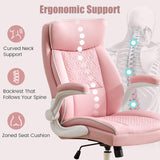 Pink Leather Office Chair with Lumbar Support & Flip-Up Armrests