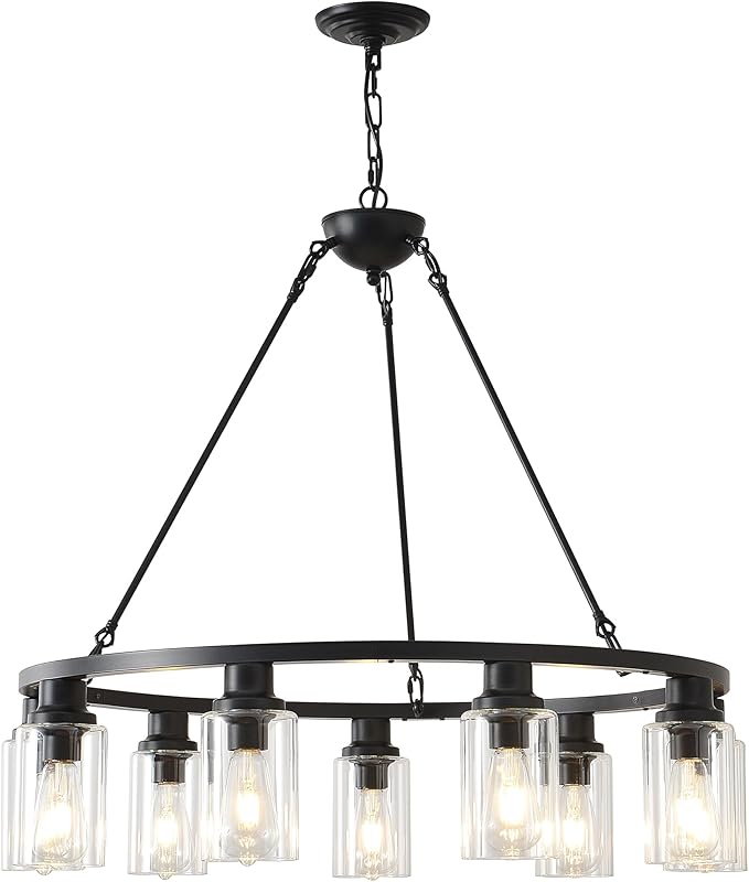 53 Inch Large Black Farmhouse Wagon Wheel Chandelier