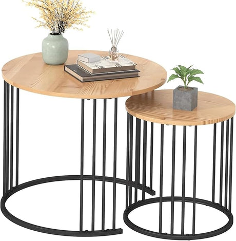 Nesting Coffee Table Set of 2, Round Table, Morden End Side Table Night Stand