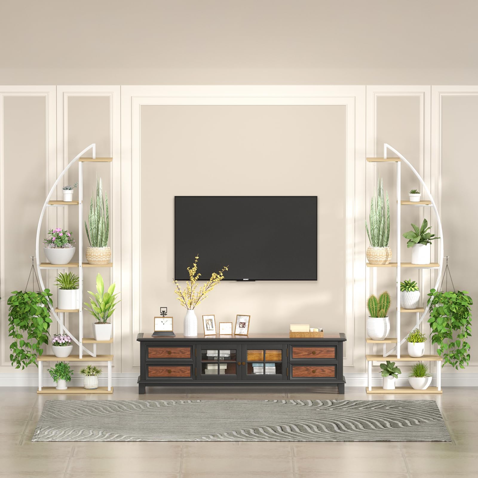 Plant Stand Shelf Indoor with 6 Grow Light, 7 Tier 65" Tall 2 Pack Half Moon Large Lighted Plant Rack Organizer
