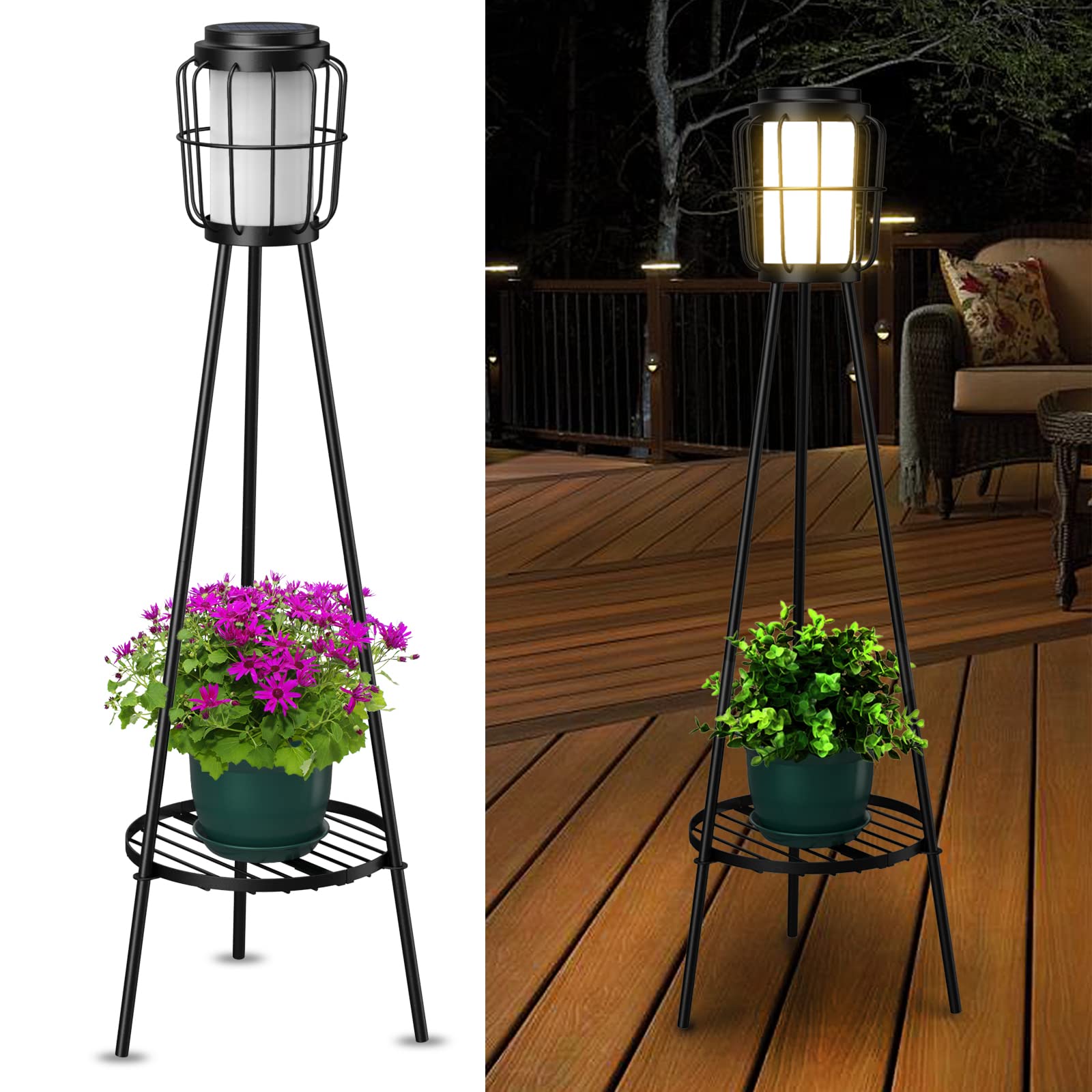 2 Pack Solar Lights Outdoor with Plant Stands, Solar Floor Lamp