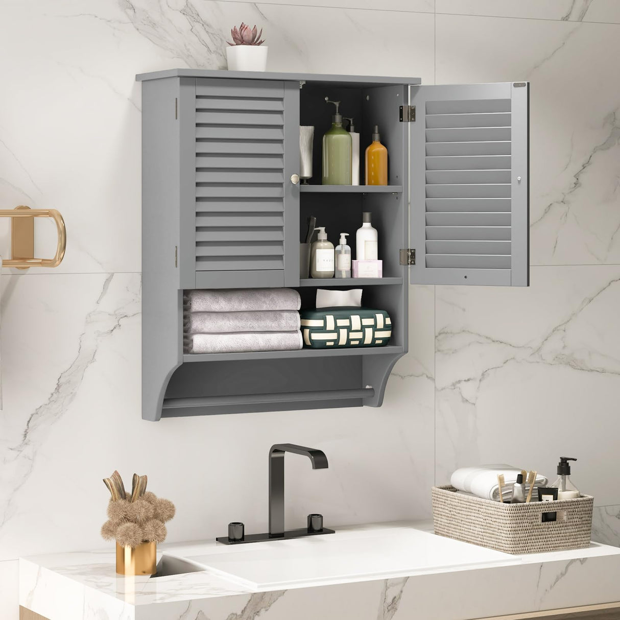 Bathroom Medicine Cabinet, Storage Cabinet with Double Louvered Doors