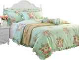 Shabby Floral Duvet Cover Set White and Green Cotton Bedding Set