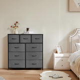 ANTONIA Dresser for Bedroom with 9 Fabric Drawers, Tall Chest Organizer Units for Clothing, Closet, Kidsroom, Storage Tower with Cabinet, Metal Frame, Wooden Top, Lightweight Nursery Furniture, Grey