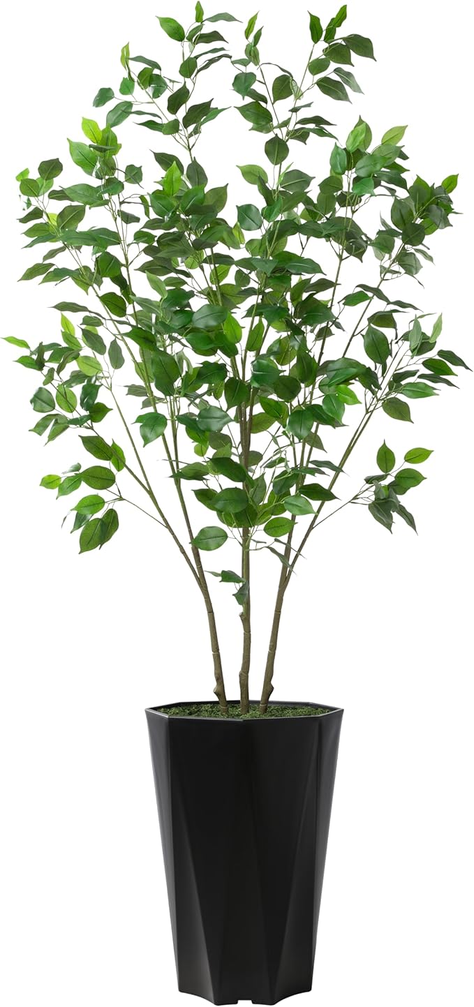 Artificial Ficus Plant Indoor 5FT Fake Tree with Mocha Diamond Planter Faux Ficus