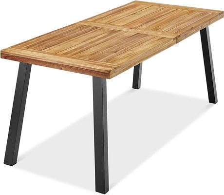 6-Person Indoor Outdoor Acacia Wood Dining Table, Picnic Table w/Powder-Coated Steel,