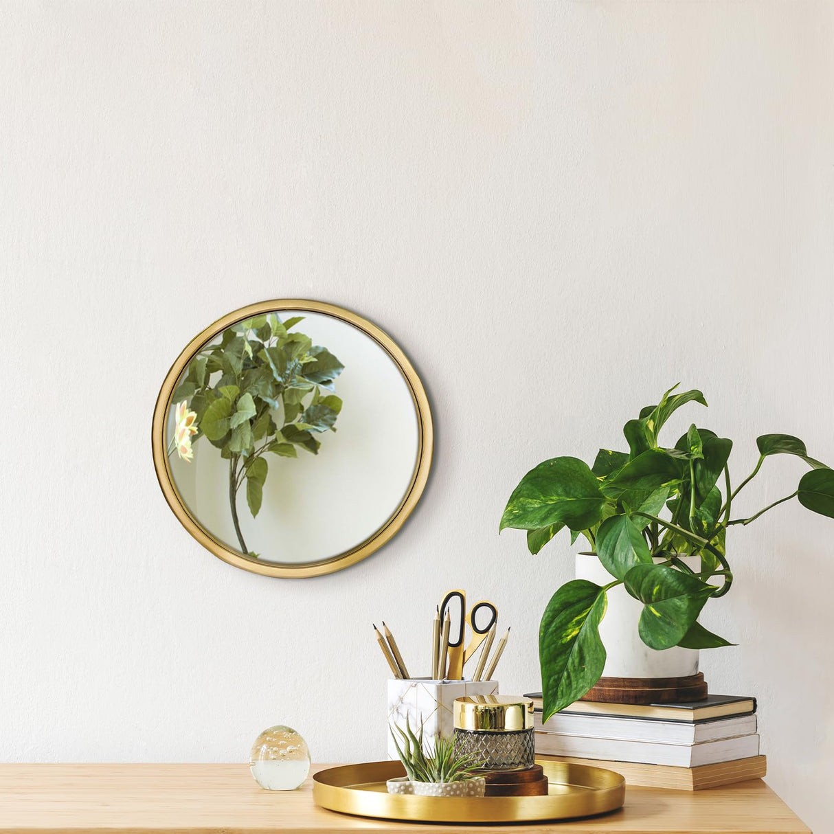12" Gold Round Convex Mirror - Decorative Wall Mirror