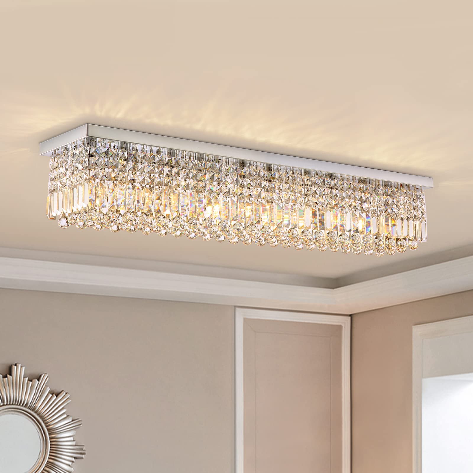 Rectangle Chandelier, Modern Crystal Raindrop Chandelier
