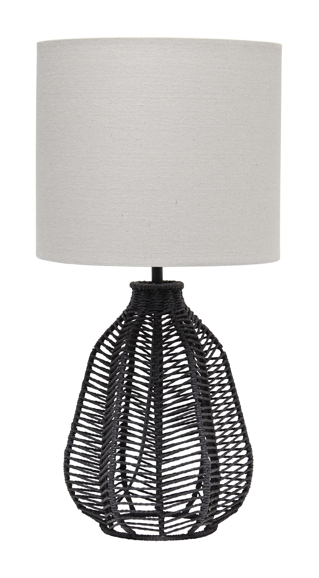 LT2106-BLK 21" Tall Boho Coastal Inspired Rustic Paper Rope Rattan Wicker Look Standard