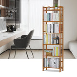 Tall 6 Tier Bookshelf, Bamboo Multifunction Free-Standing Narrow Storage Bookcase Display Shelf in Living Romm Home Office, Natural