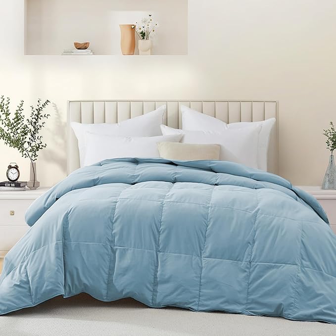 Goose Feather Down Comforter with Pinch Pleat Design - All Season Duvet Insert