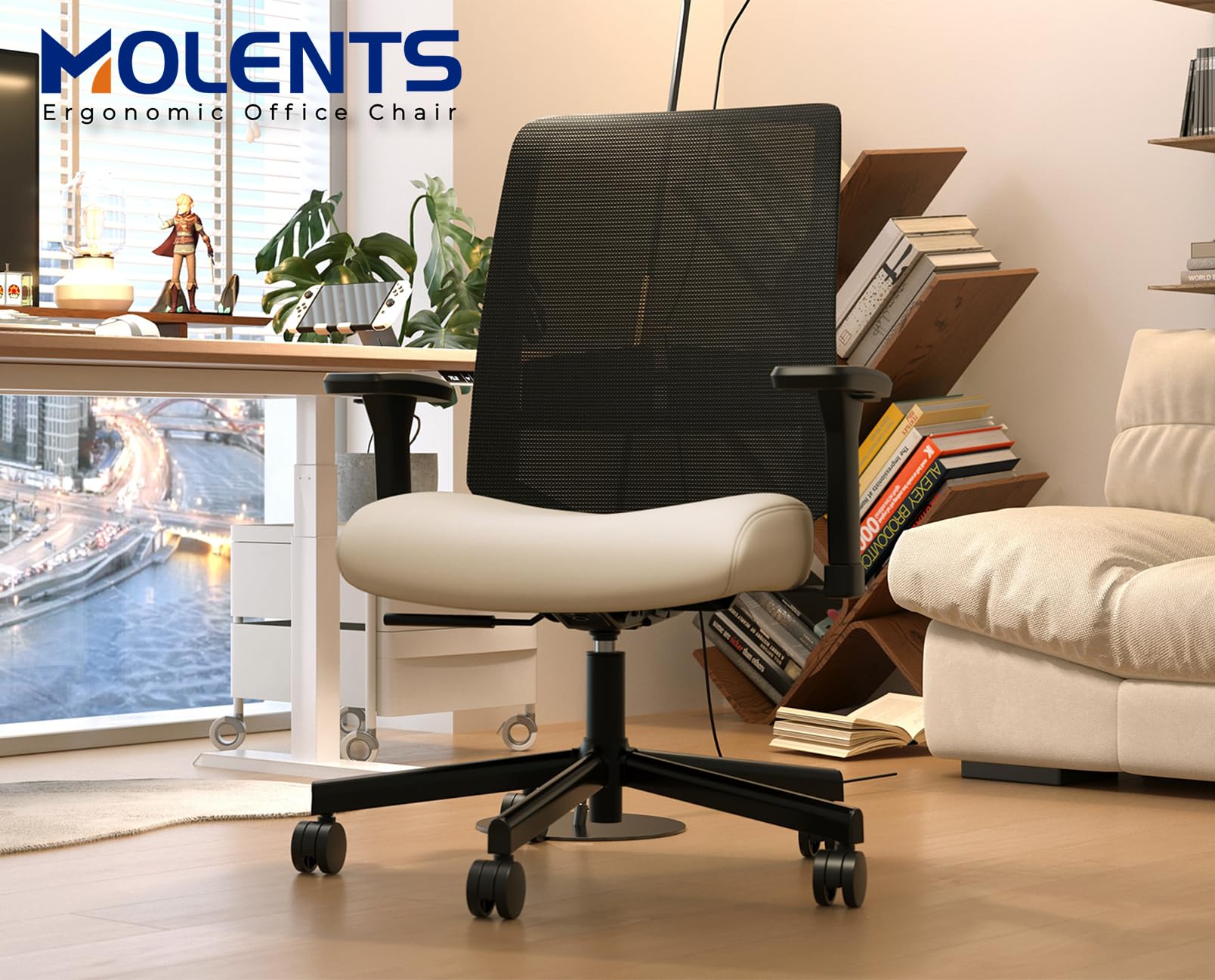 Ergonomic Office Chair with Wheels, Comfy Desk Chair, Study Task Chair