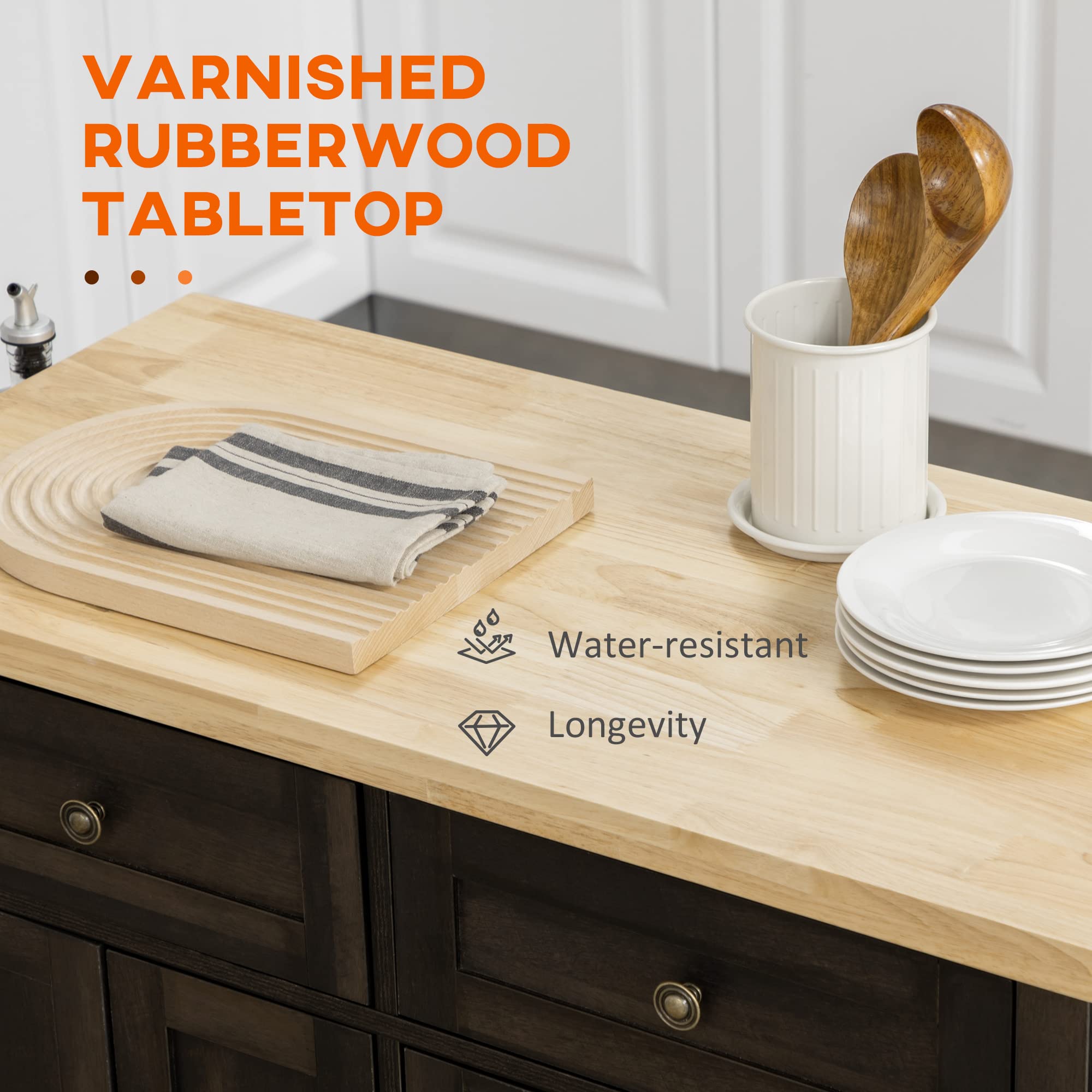 Kitchen Island on Wheels, Rolling Cart with Rubberwood Top