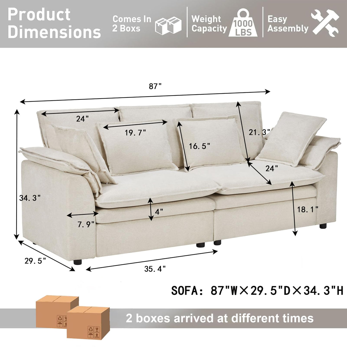 Oversized Sectional Sofa Cloud Couch for Living Room, Modern Chenille Sofa Sleeper