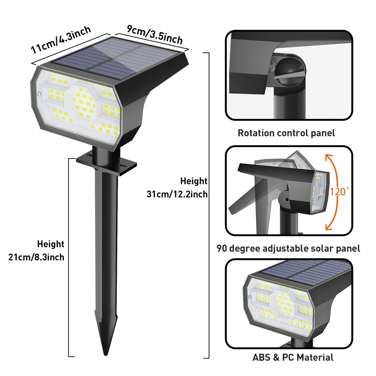 Solar Lights Outdoor Waterproof IP68, 56 LED 3 Lighting Modes Solar