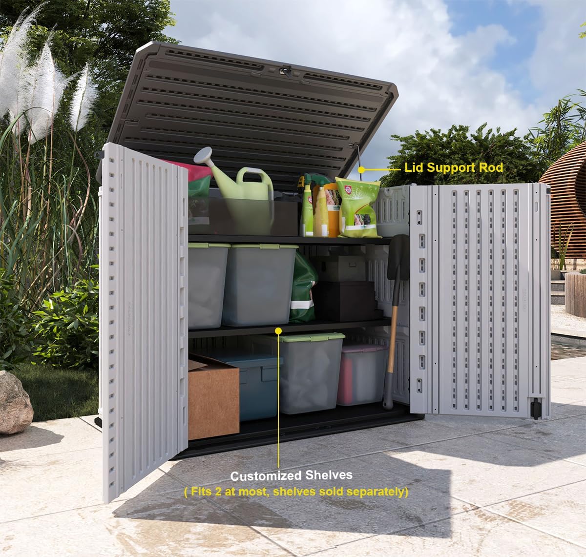 Outdoor Storage Cabinet Waterproof, Resin Vertical Outdoor Storage Shed
