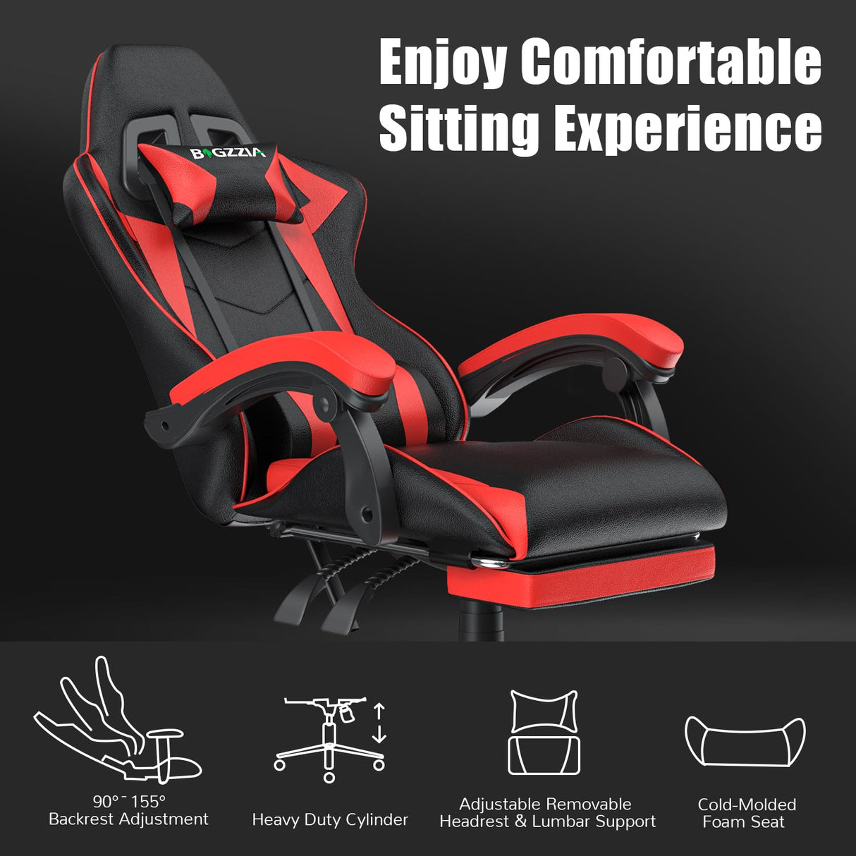 Gaming Chair with Footrest - Ergonomic High Back Reclining Computer Chair