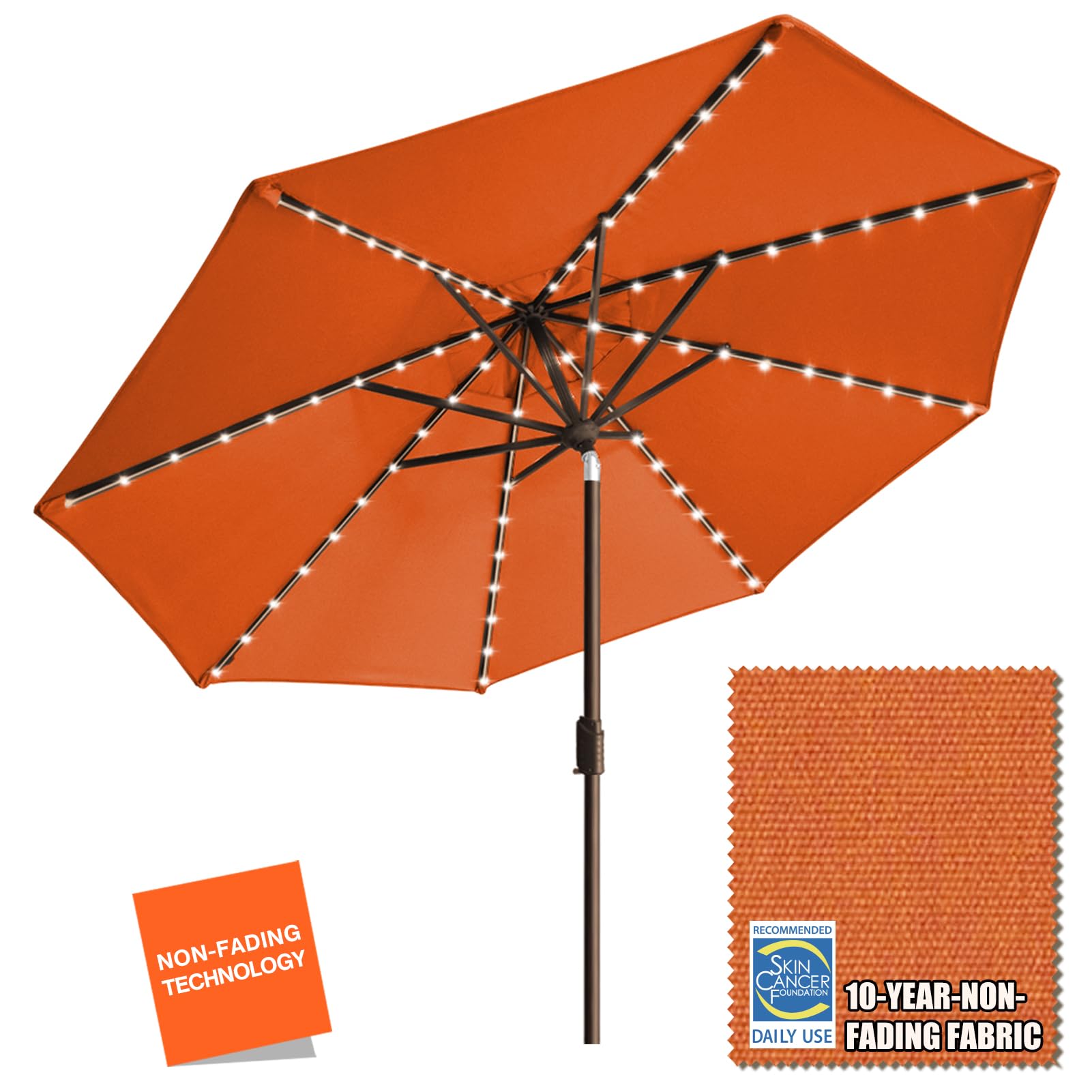 USA 10-Year-Non-Fading Solar 9ft Market Umbrella