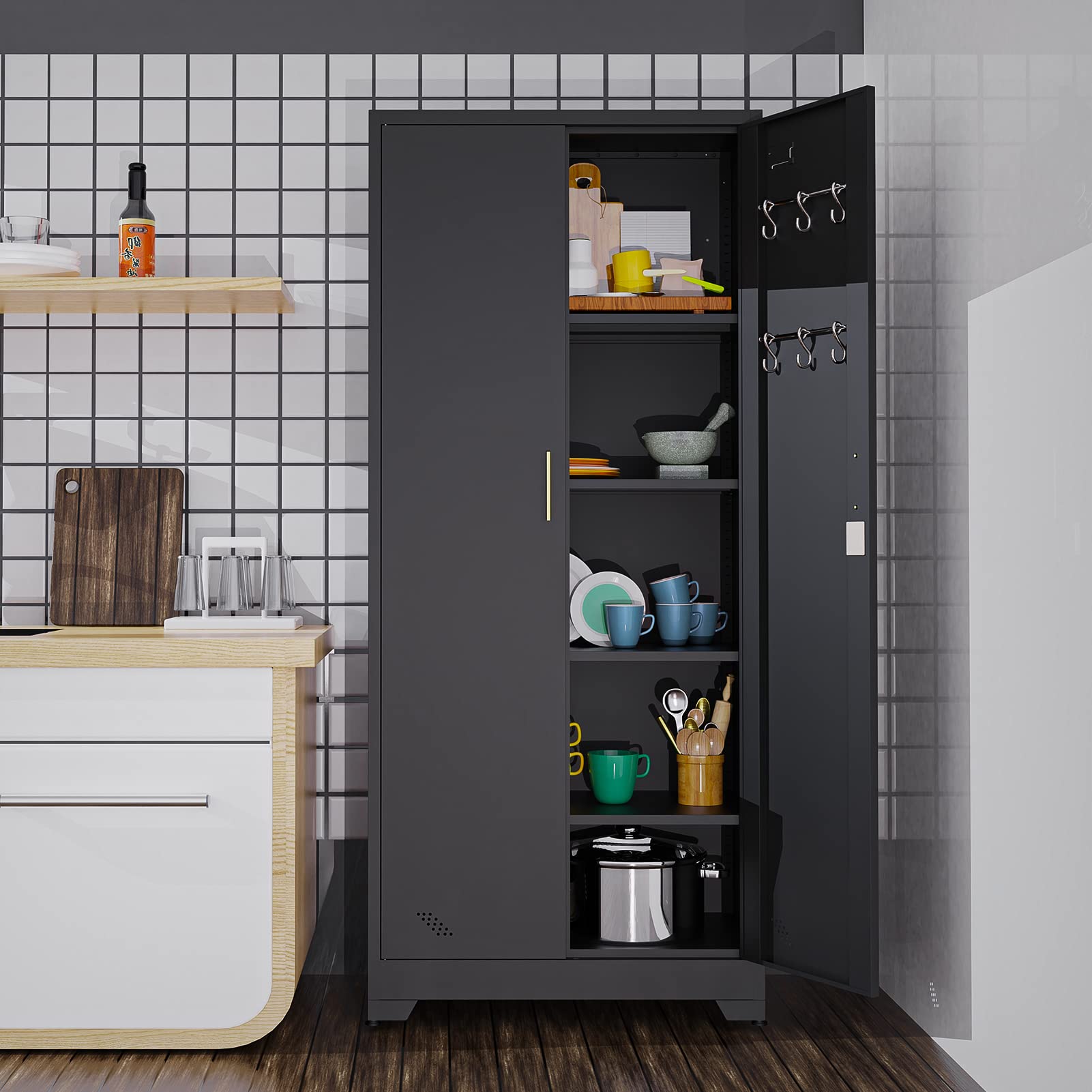 Storage Cabinet with Locking Doors and 4 Shelves Tall Lockable Cabinet with Keys Steel