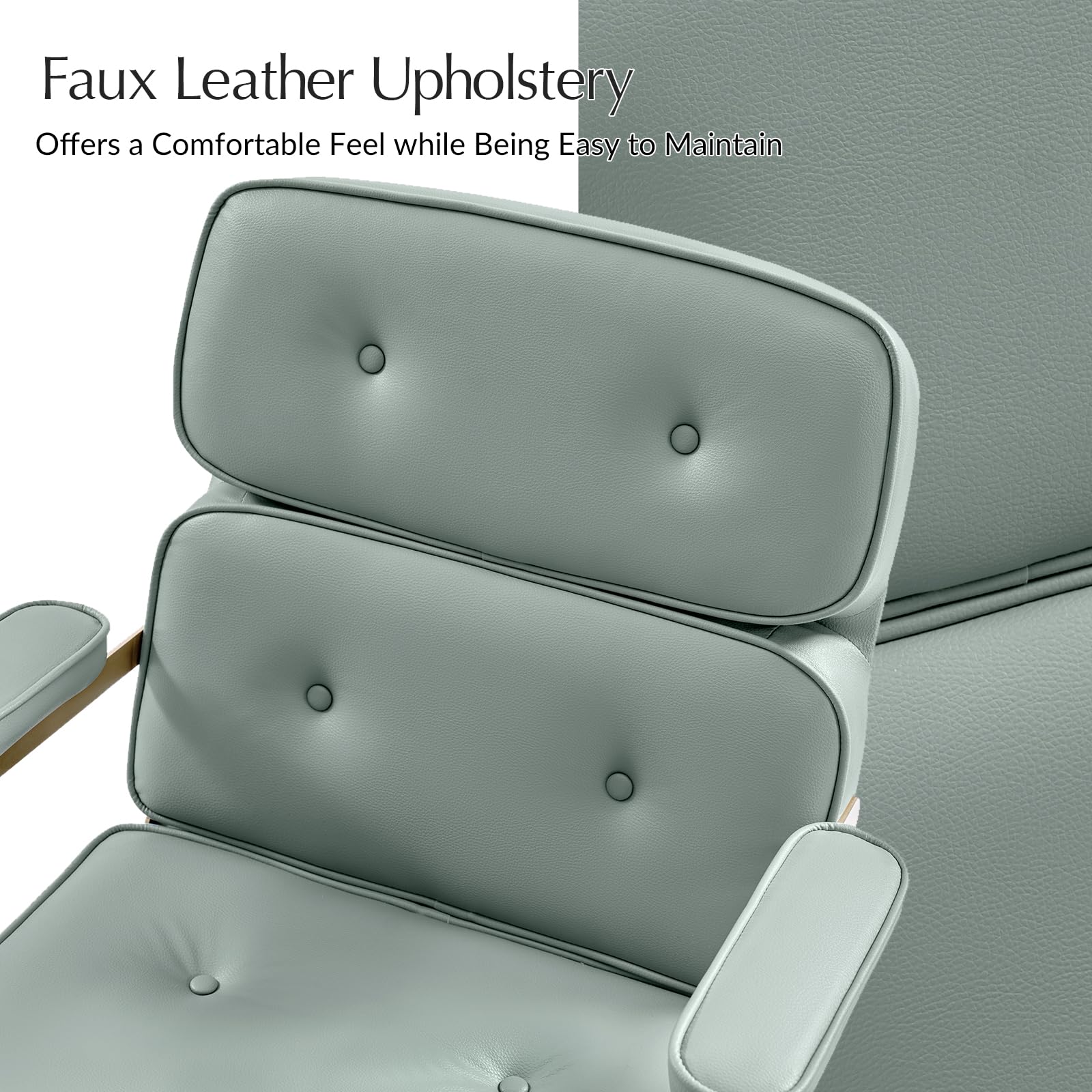 Faux Leather Office Chair with Tufted Backrest - Sage Green