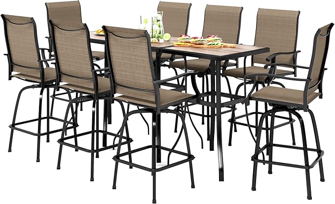 Outdoor Swivel Patio Bar Set of 9, Patio Bar Table and Chairs Set