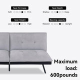 Opoiar Futon Sofa Bed,Memory Foam Couch Bed,Comfortable Grey Fabric Loveseat Sleeper Sofa for Dorm Apartment Office College Small Space Bedroom RV Living Room