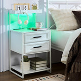 Harpaq Tall Nightstand with Charging Station, White Night Stand with Drawers, End Tables Bedroom with Led Lights, Wood Nightstand for Bedroom with Open Storage Shelves