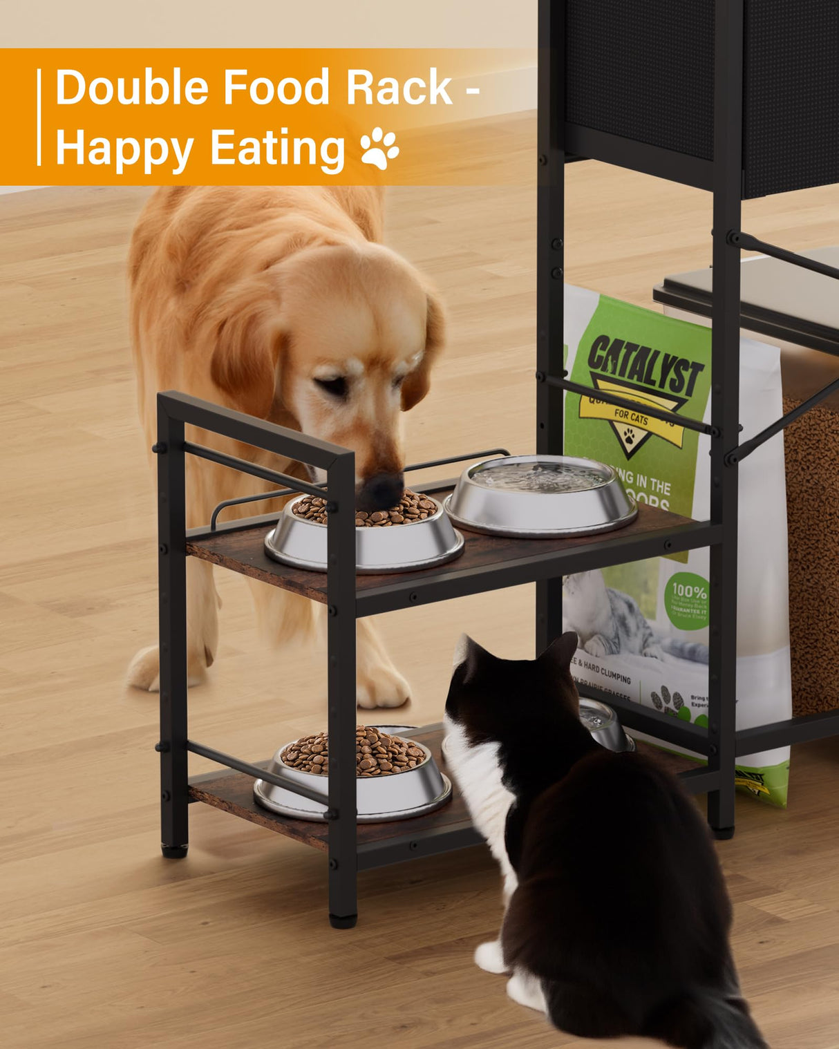 8-Height Adjustable Elevated Dog Bowl Stand with Storage Cabinet
