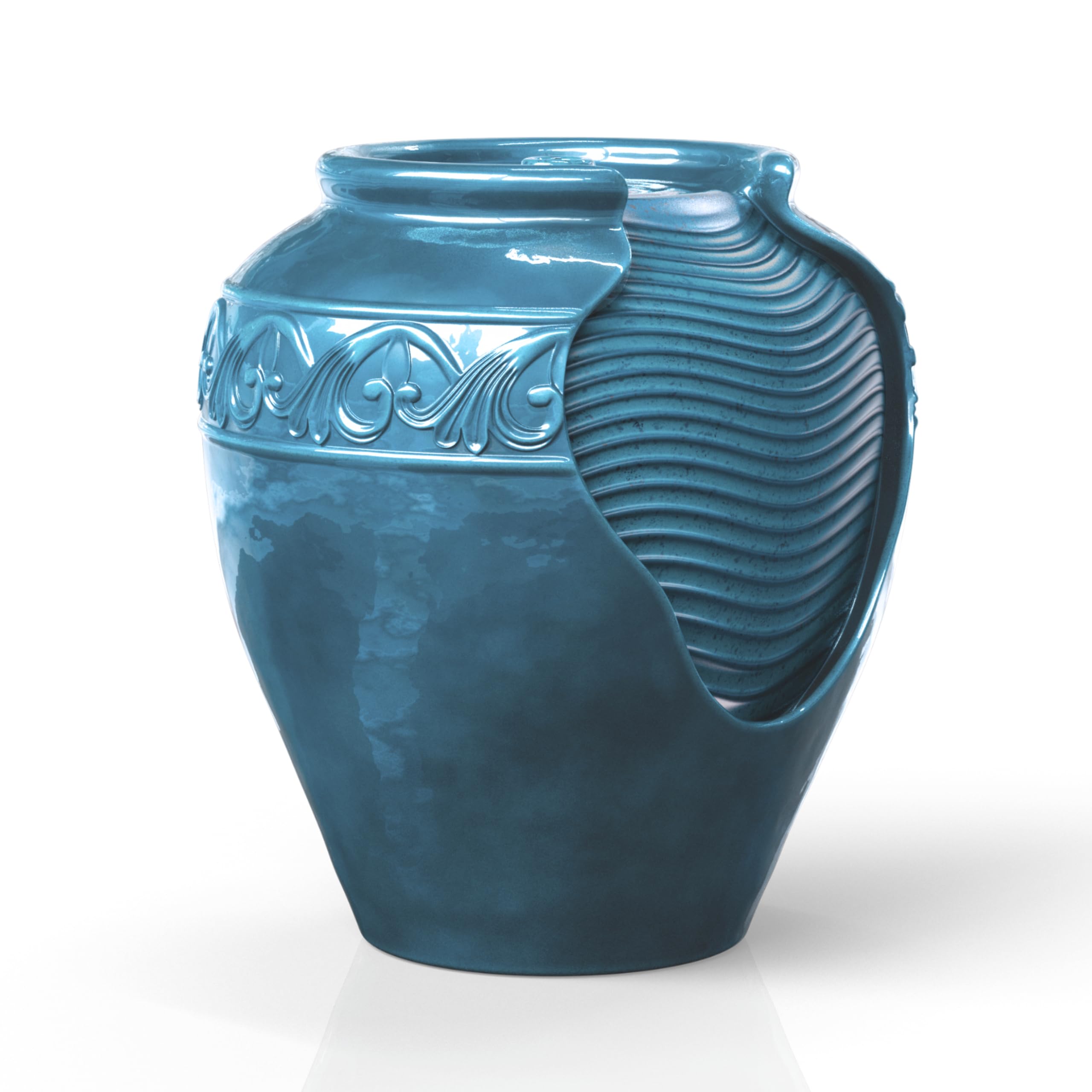 Floor Glazed Pot Water Fountain with Built-in LED Light and Pump for Outdoor Indoor Patio