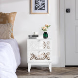 White Nightstand Set of 2, Nightstands with Mirror Front Drawers, Bed Side