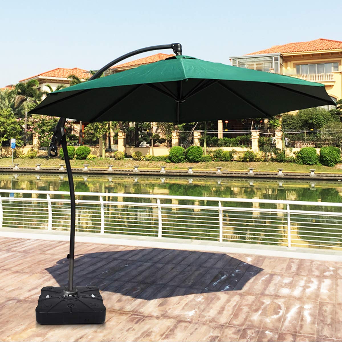 Cantilever Offset Patio Umbrella Base Weight Stand with Wheels, 260lbs Wet Sand Filled