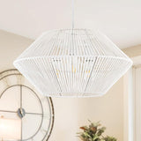 Woven Rattan Pendant Light, 19.5 Inch 3-Light Hemp Rope Boho Chandelier Rustic