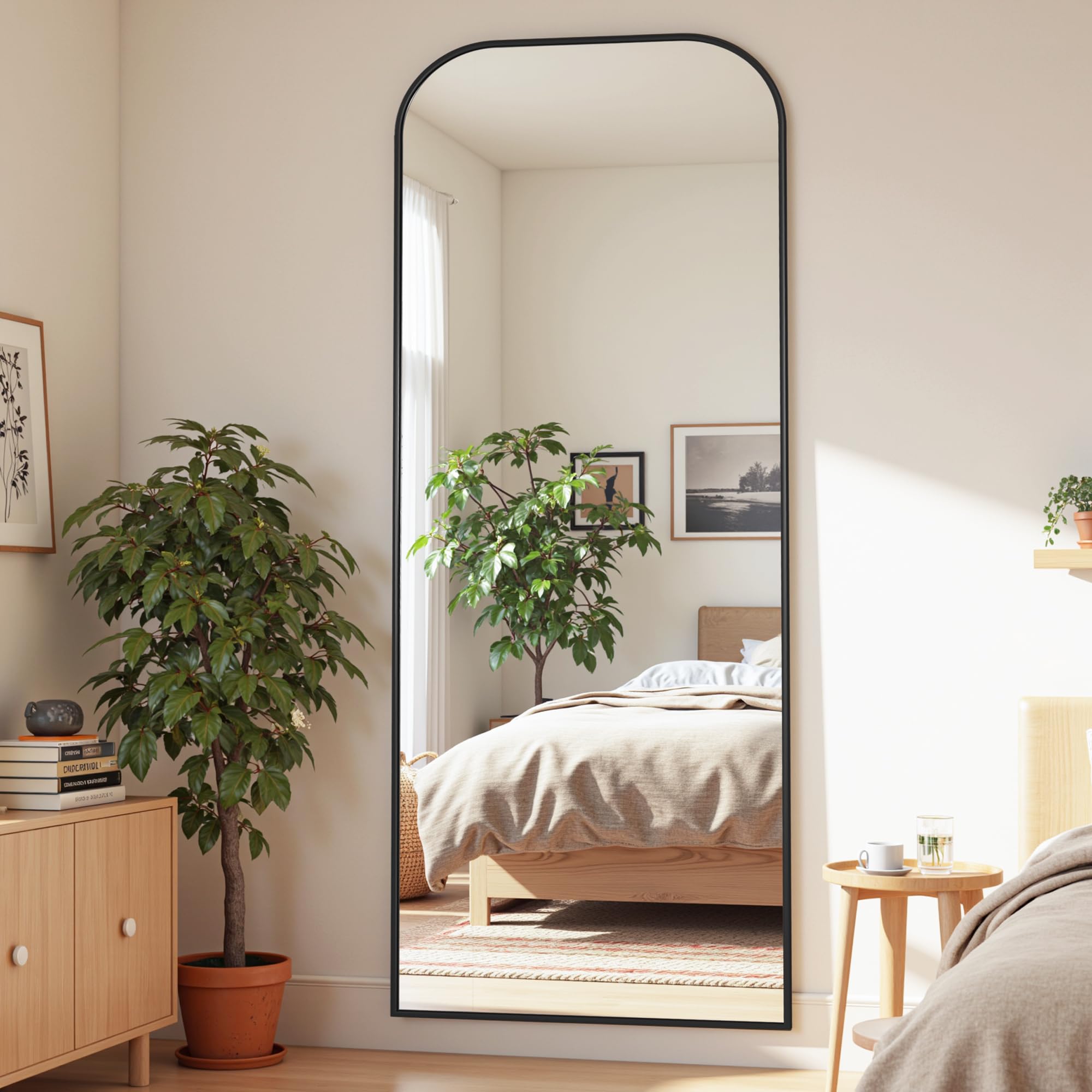 Full Length Floor Mirror with Stand 71"x28" - Rounded Top Aluminum Frame
