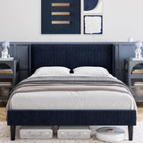 King Size Bed Frame with Vertical Channel Tufted Wingback Headboard