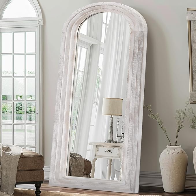 Arched Full Length Mirror with Solid Wood Frame, 71x32 Farmhouse Wall Mounted Floor Mirror