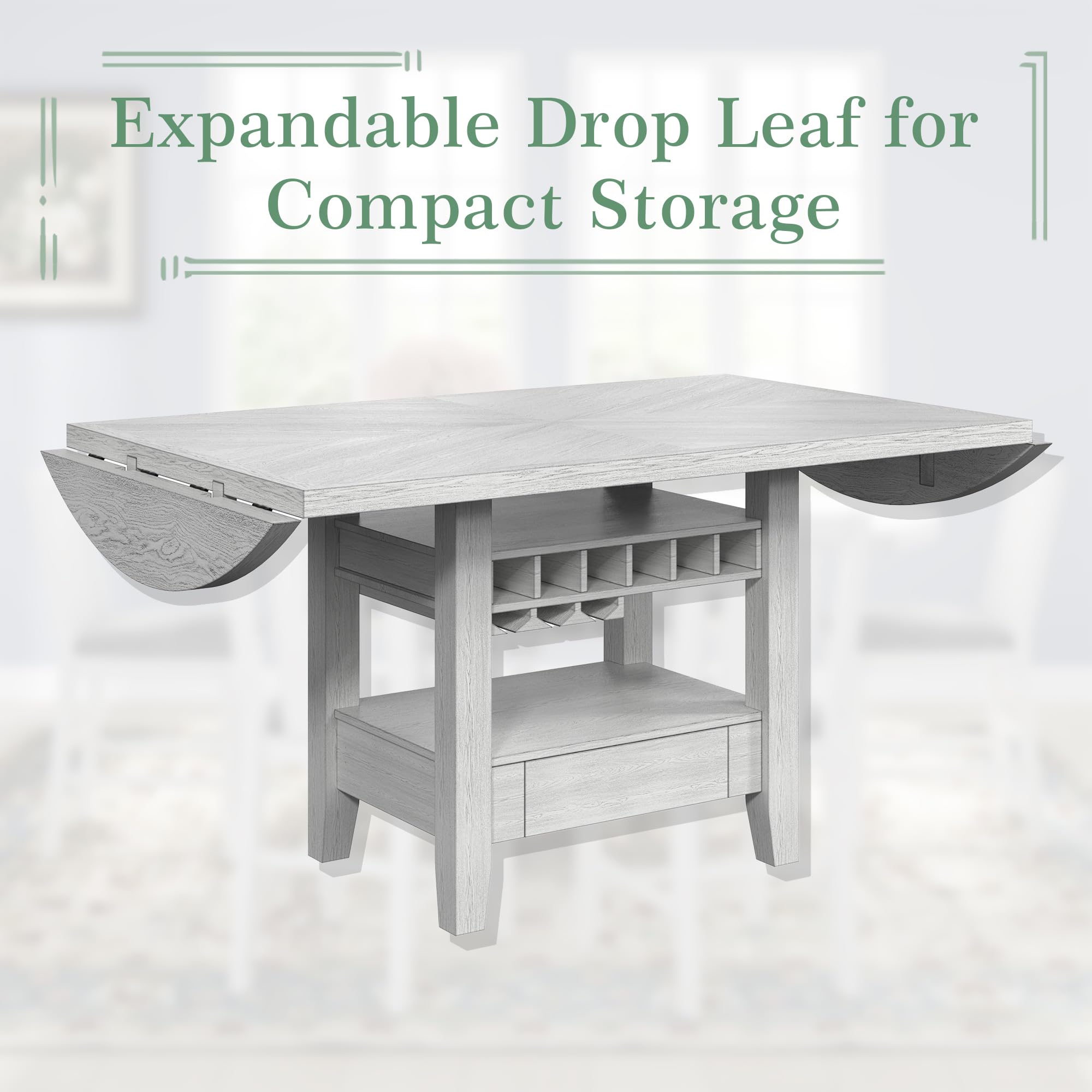 Solid Wood Dining Table Set for 6 with Expandable Drop Leaf