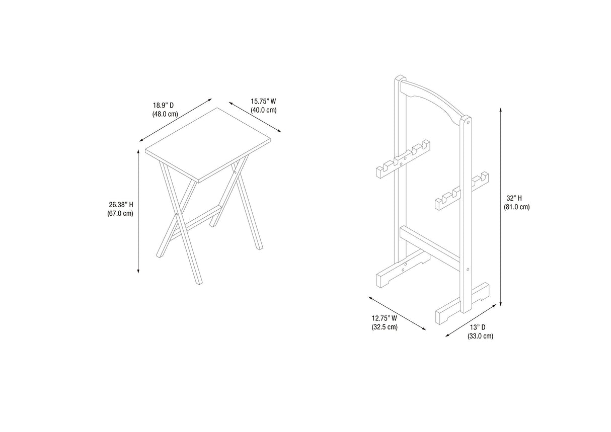 Tray Table Set, 15.75"D x 18.9"W x 26.38"H, White